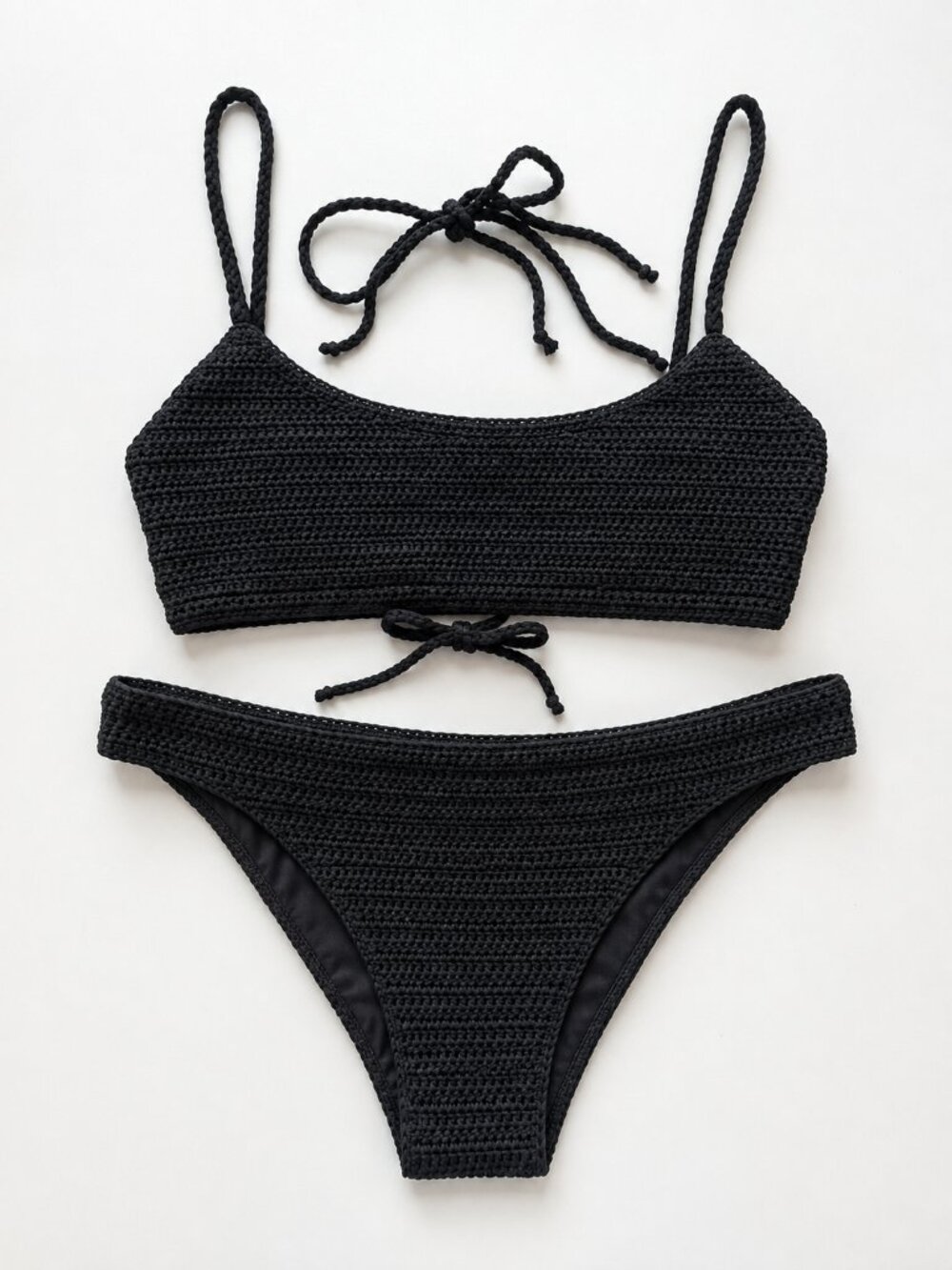 GUC SKIMS Black Crochet Bikini Set Top Bottom Size L